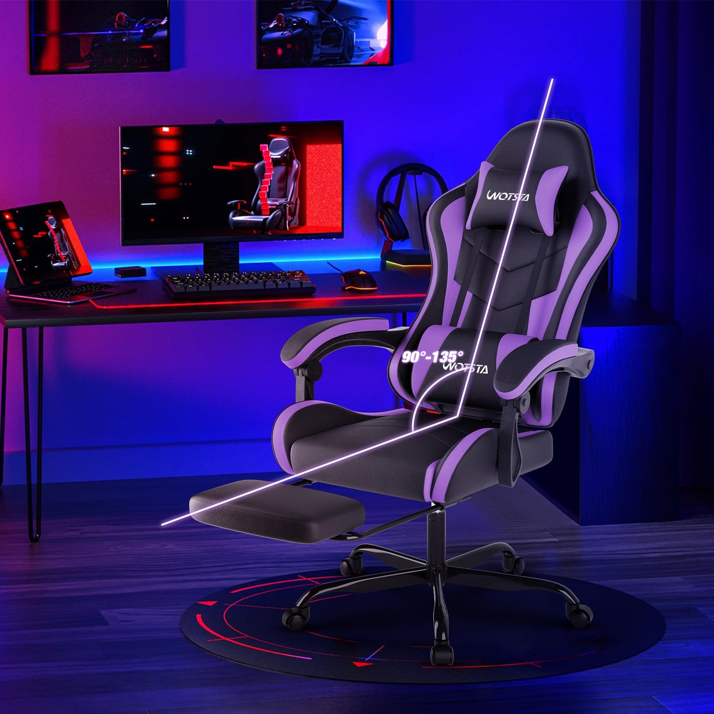 Gaming Chair with Footrest, Ergonomic Gaming Chair, Computer Chair with Lumbar Support, Head Rest