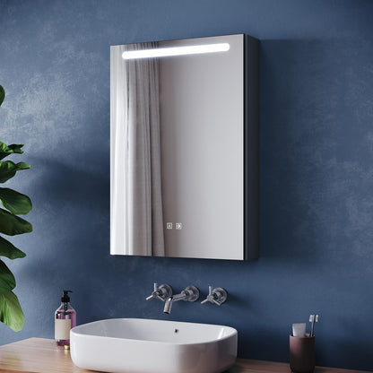 ZANOFIRA Bathroom Mirror Cabinet with LED Lights and Shaver Socket, 485x700mm Fully Assembled Wall-Mounted Mirror Cabinet with 3 Colors Dimmable and