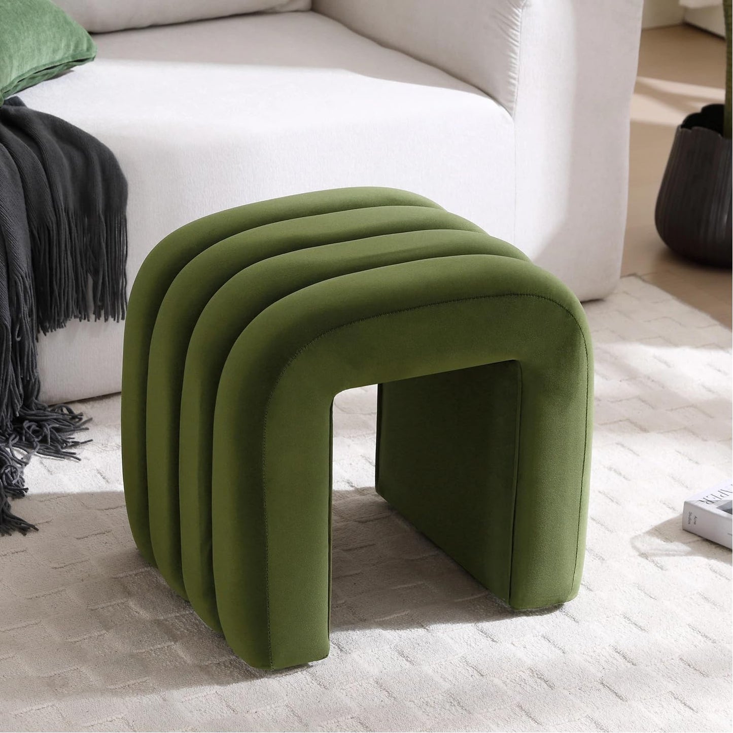 Zesthouse Arched Ottoman Foot Stool, U-shape Pouffe Footstool, Green