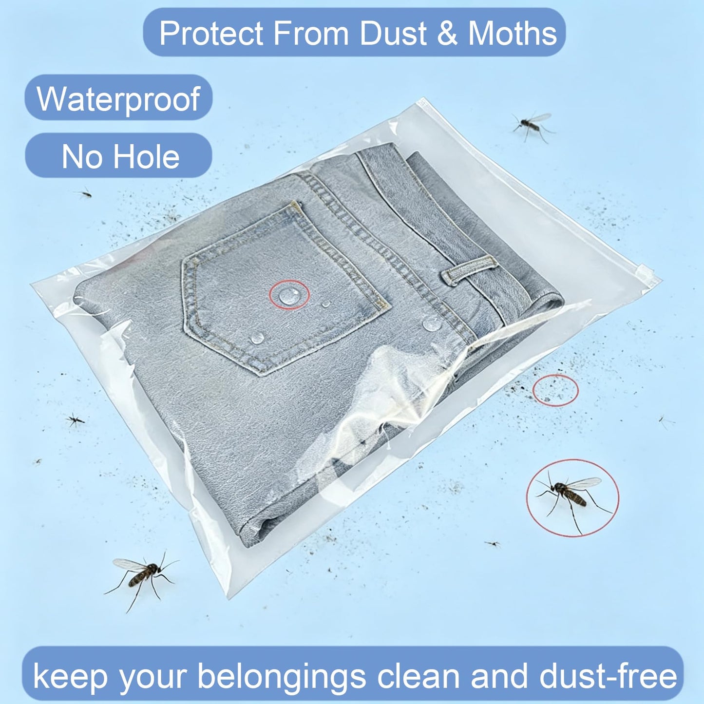 QISF 100 Pcs Large ZipLock Bags for Clothes, 25x35cm Plastic Travel Bags, Reusable Waterproof Hospital Bag Organiser Pouches for Clothes Shoes