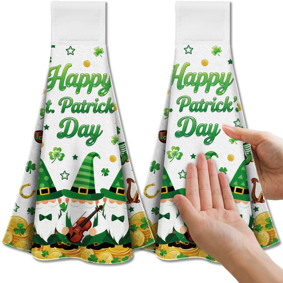 CUTHOLLOW 2 Pcs St. Patrick's Gnomes Hanging Kitchen Towels with Loop