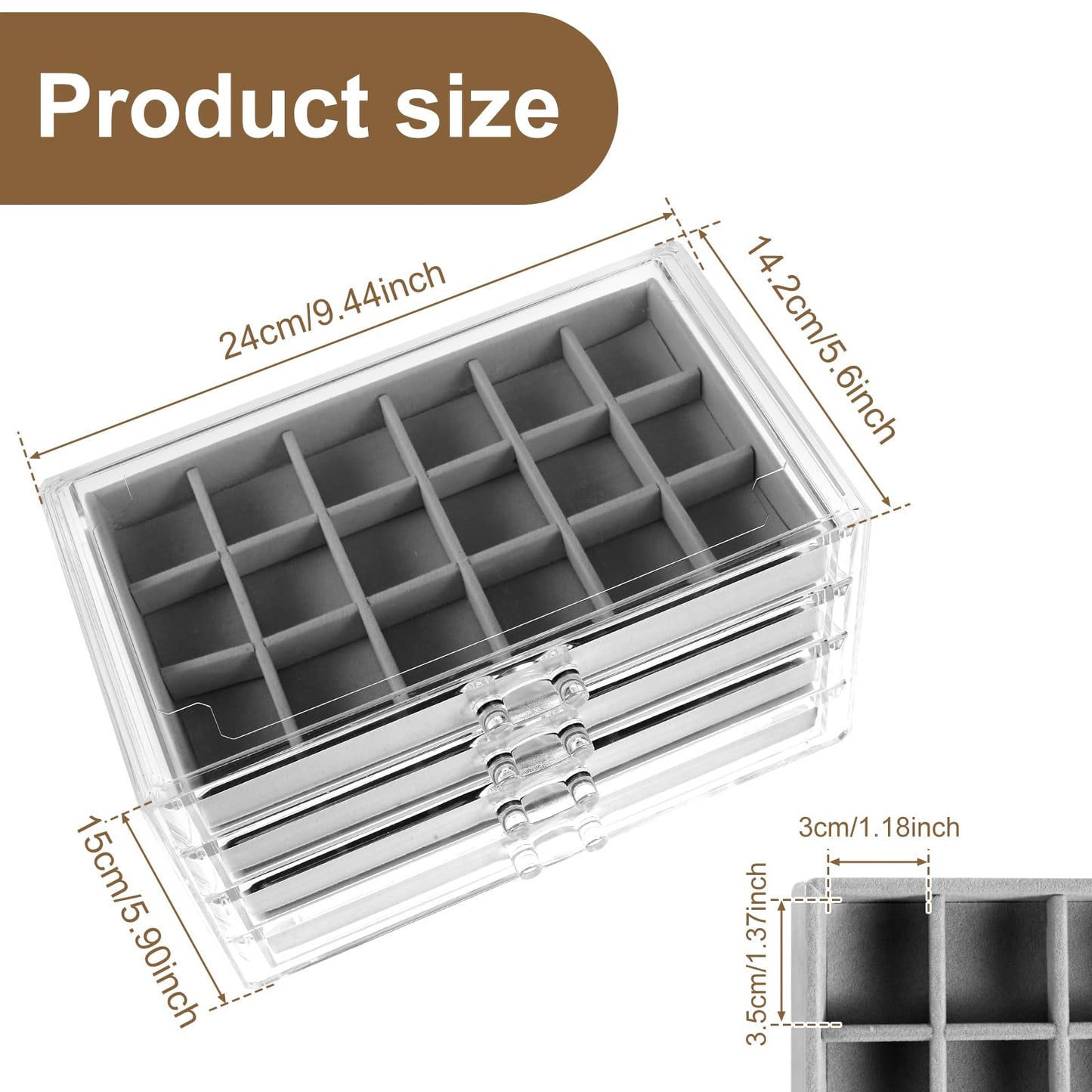 Gatphy Rock Display Case, 4 Drawers Rock Collection Box 72 Grids Rocks Collection Display Case Acrylic Jewelry Box Clear Gemstone Crystals Storage