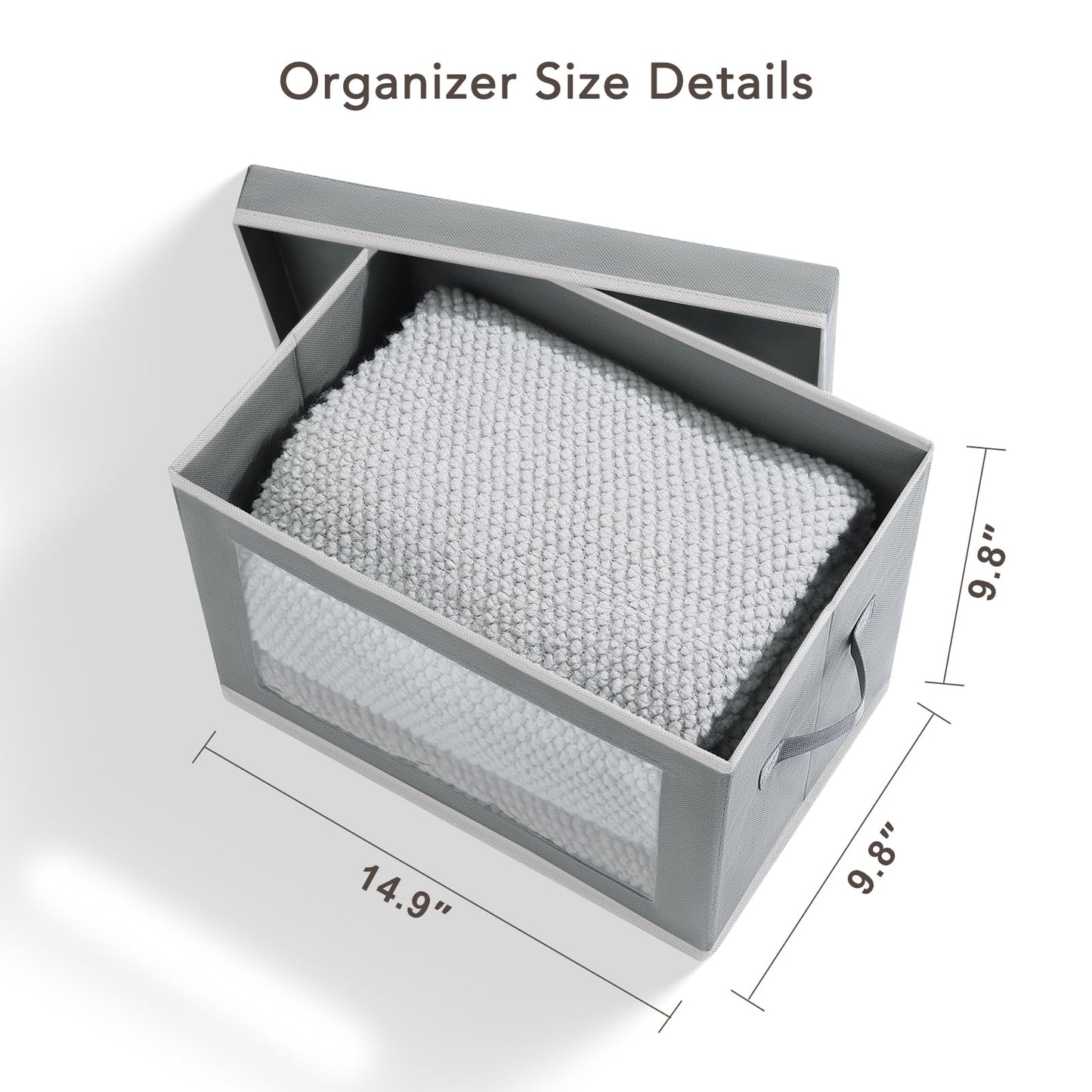 DIMJ 4 Pack Foldable Storage Boxes with Lids, Collapsible Storage Bins with Transparent Window, Fabric Storage Basket with Handle