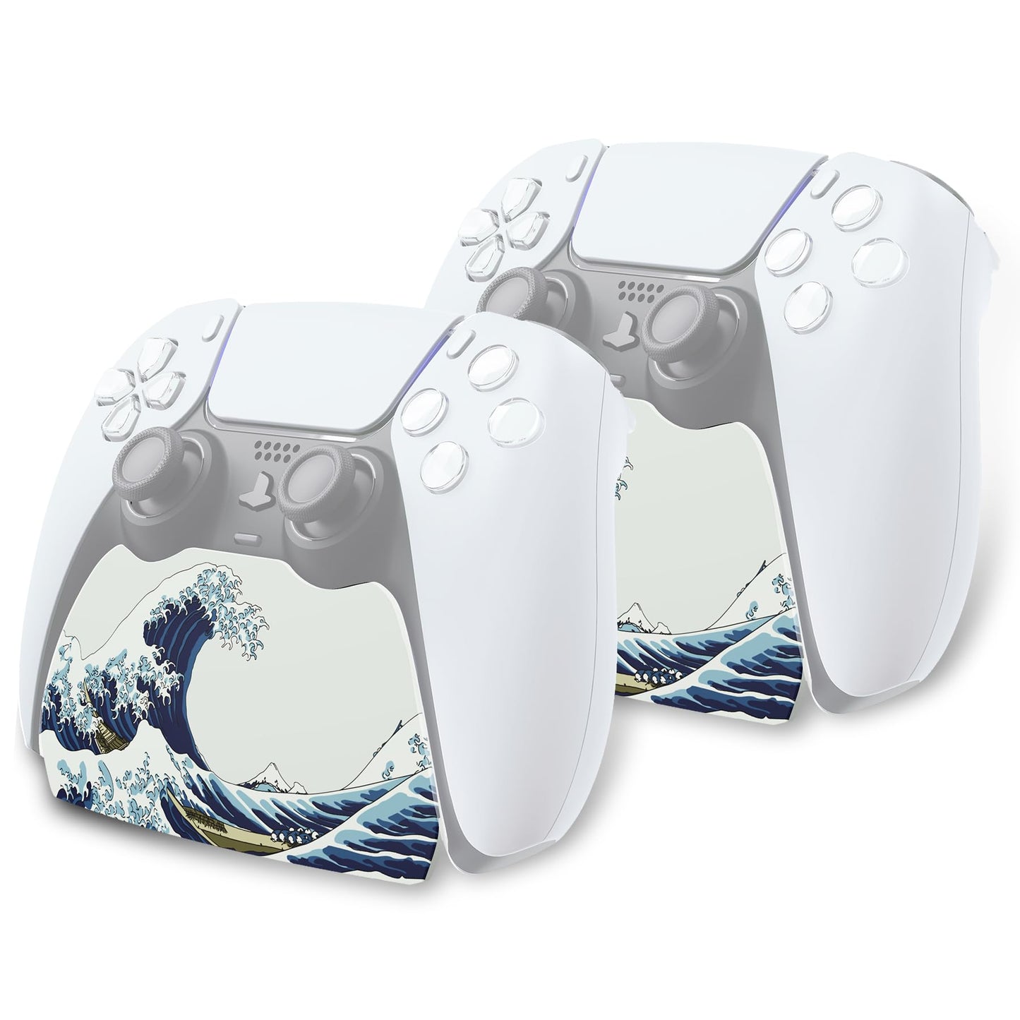 playvital 2 Pack Controller Display Stand for ps5, Gamepad Stand Desk Holder for ps5 Controller Accessories with Rubber Pads,The Great Wave