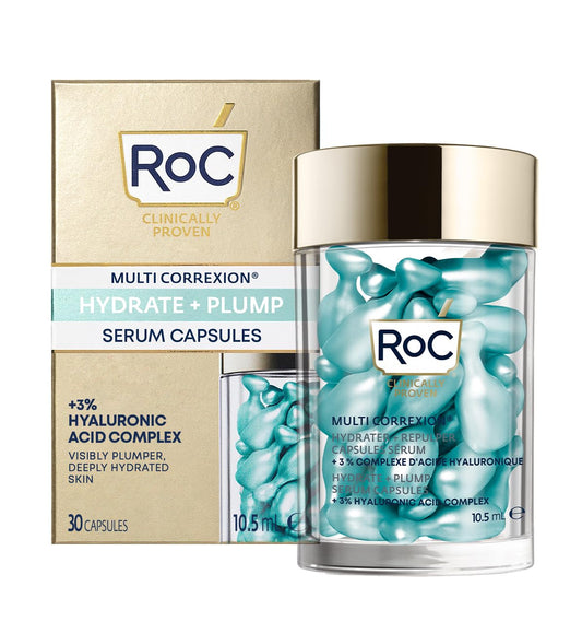 RoC - Multi Correxion Hydrate + Plump Serum Capsules - Maximum Plumping Power - Boost Skin?s Hydration Level - with Hyaluronic Acid - 30 Capsules