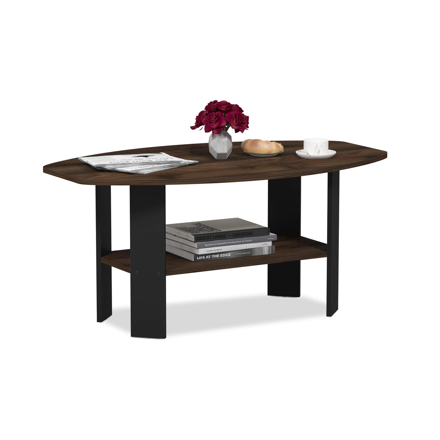 Furinno SIMPLE DESIGN Coffee Table, Small Coffee Table wih Open Shelf, Side Table, for Living Room, Home Office, Columbia Walnut