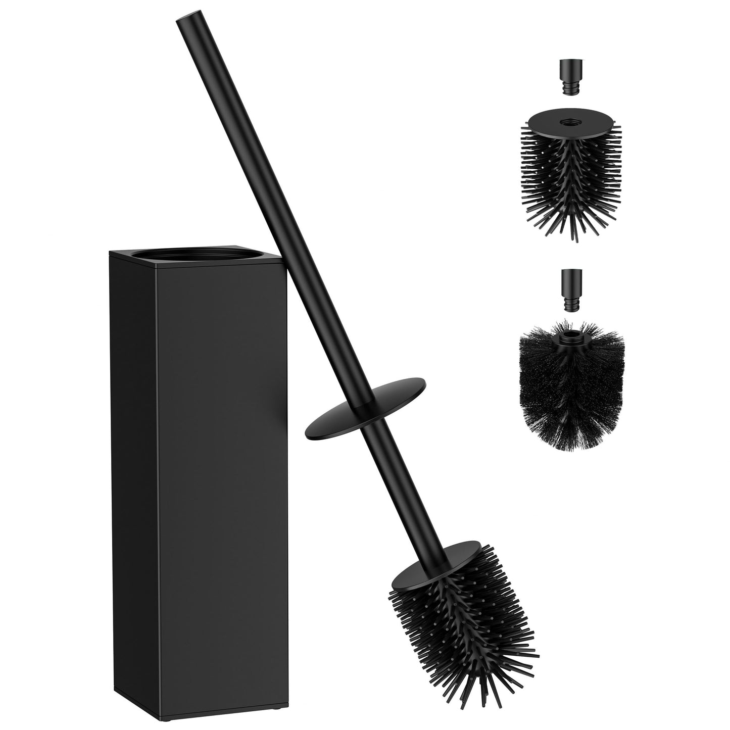 FORIOUS® Toilet Brush Silicone, 42cm Long Handle with 2 Brush Heads, Black