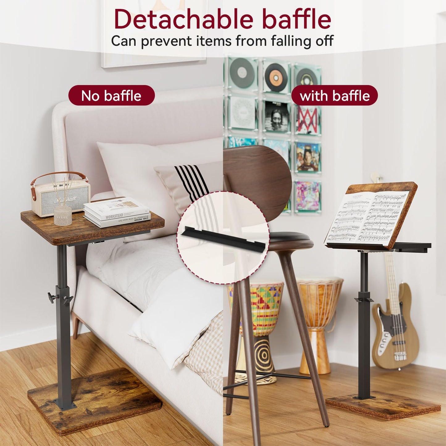 IBUYKE C Shaped Side Table,Flip-Over Panel End Table,Brown TVT004H