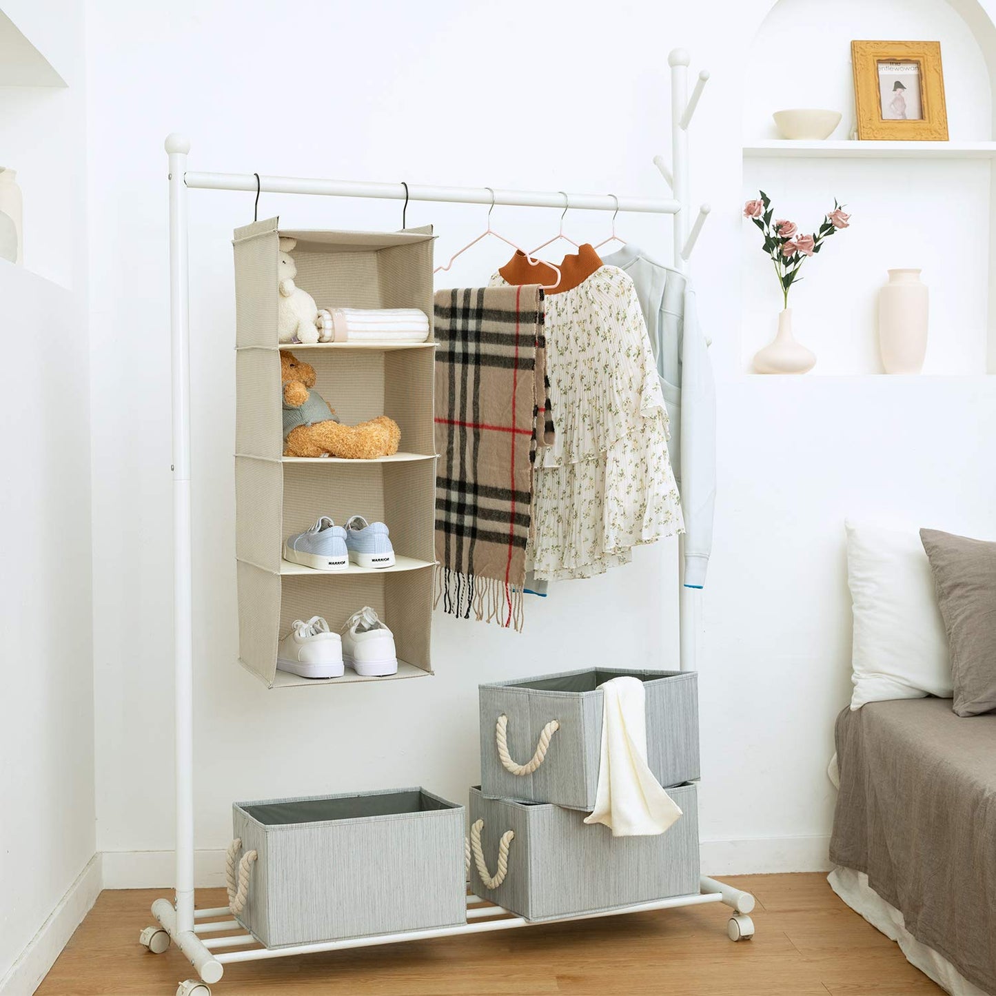 BrilliantJo Hanging Closet Organizer for Clothes Sweaters Advanced cloth 4 shelves Hanging Wardrobe Storage Shelves