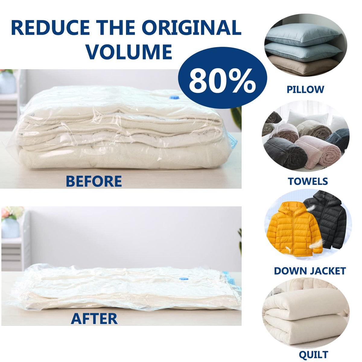 Vacuum Storage Bags for Clothes - 6 Pack 100 X 80cm Extra Large Reusable Clothes Storage Bags Vacuum Sealer Bags with Double Zip Seal Travel Space