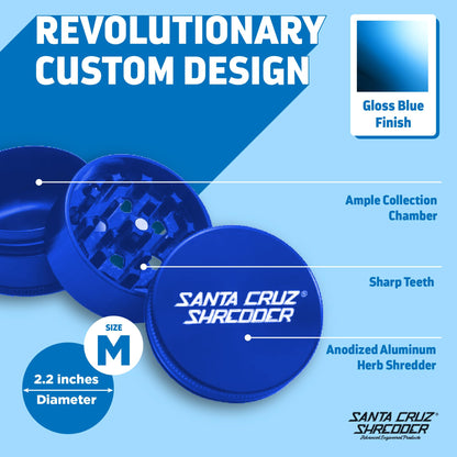 Santa Cruz Shredder Herb Grinder 3 Piece Medium 2 1/8" Superior Grip and Aluminium (Blue)
