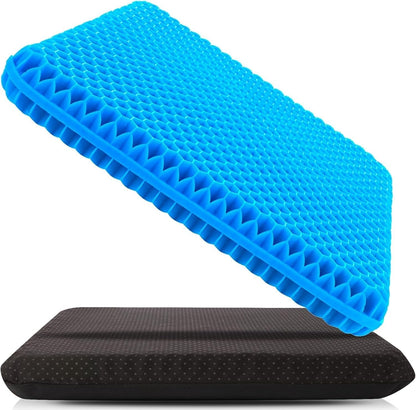 Spring.Rd 1.4"4CM Thick Gel Seat Cushion, Double Large Breathable Honeycomb Design Cool Gel Cushion with Washable Seat Cover for Office Chair Car