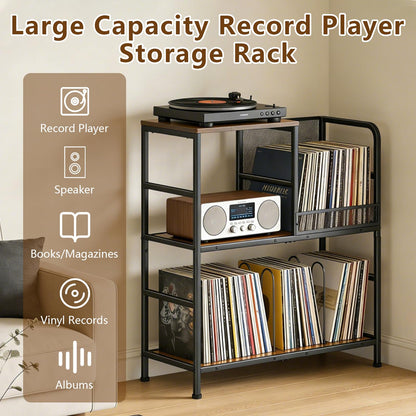 3 Tier Record Player Stand, Vinyl Storage Turntable Holds Up to 150 Albums