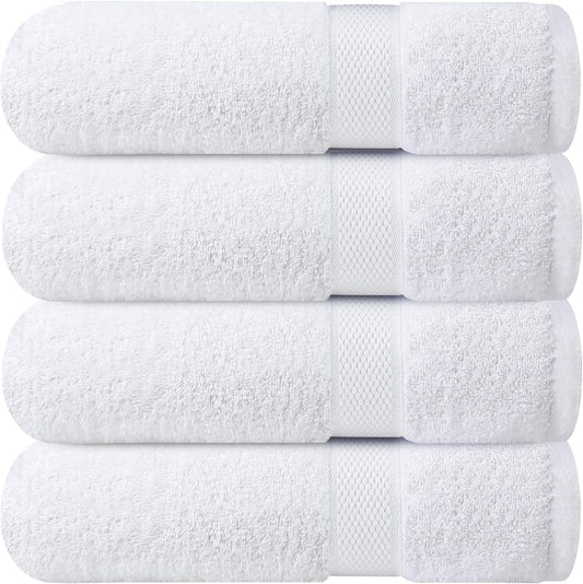 Infinitee Xclusives White Bath Towels Set of 4 (70x140 cm) - 100% Cotton, Super Absorbent, Quick-Dry Towels for Bathroom, Spa, Gym & Hotel