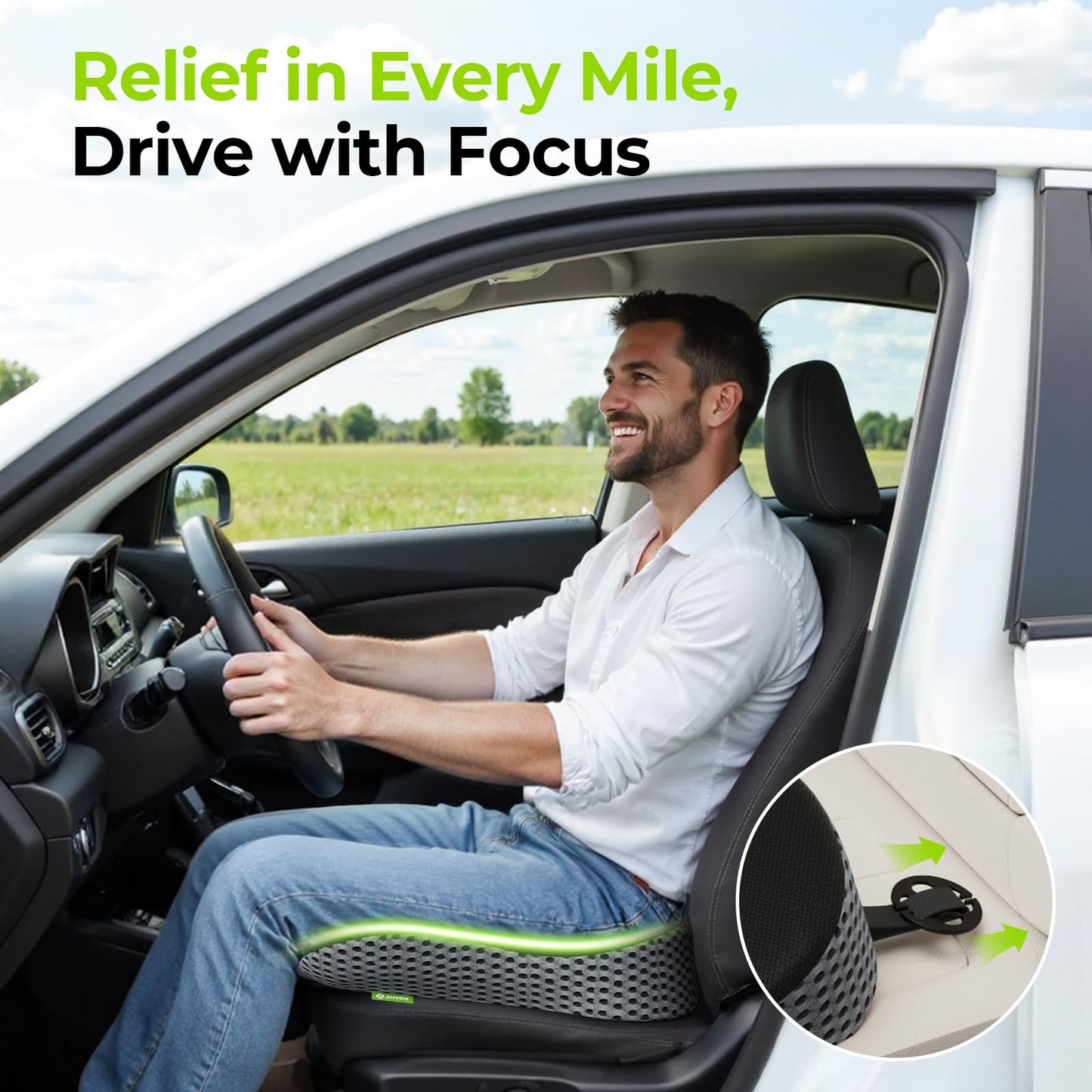 AUVON Wedge Car Seat Cushion, Improve Driving Visibility & Driving Comfort