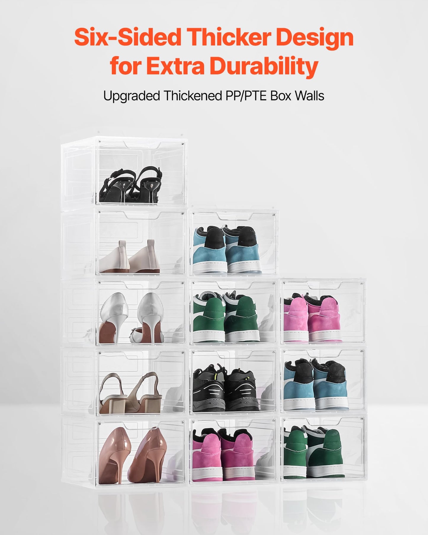 VEVOR Shoe Storage Boxes, 12 Pack Clear Stackable Shoe Boxes Storage Organizers with Magnetic Door, Fit up to US Size 13