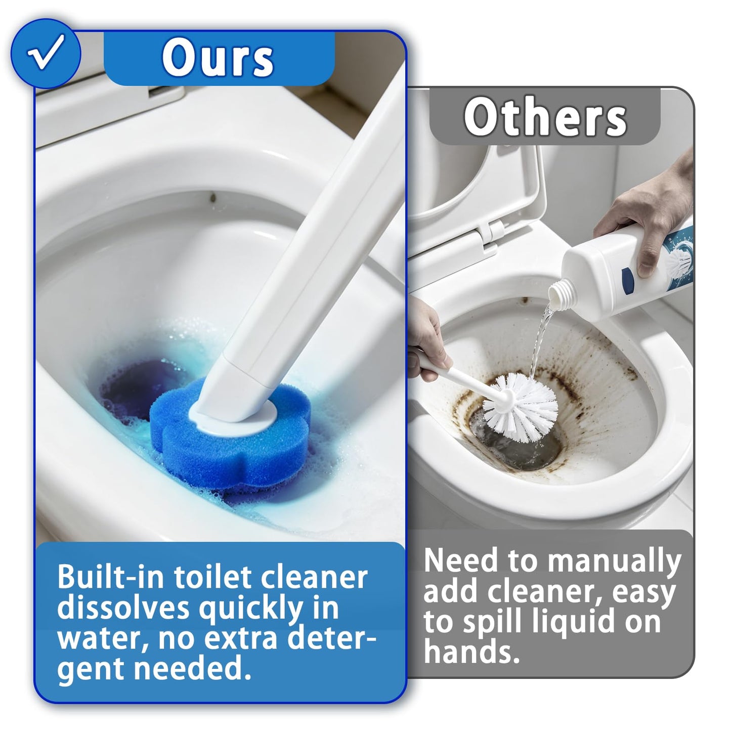 Disposable Toilet Brush Set, 2 Pack Toilet Brushes and Holders with 60 Cleaner Refills