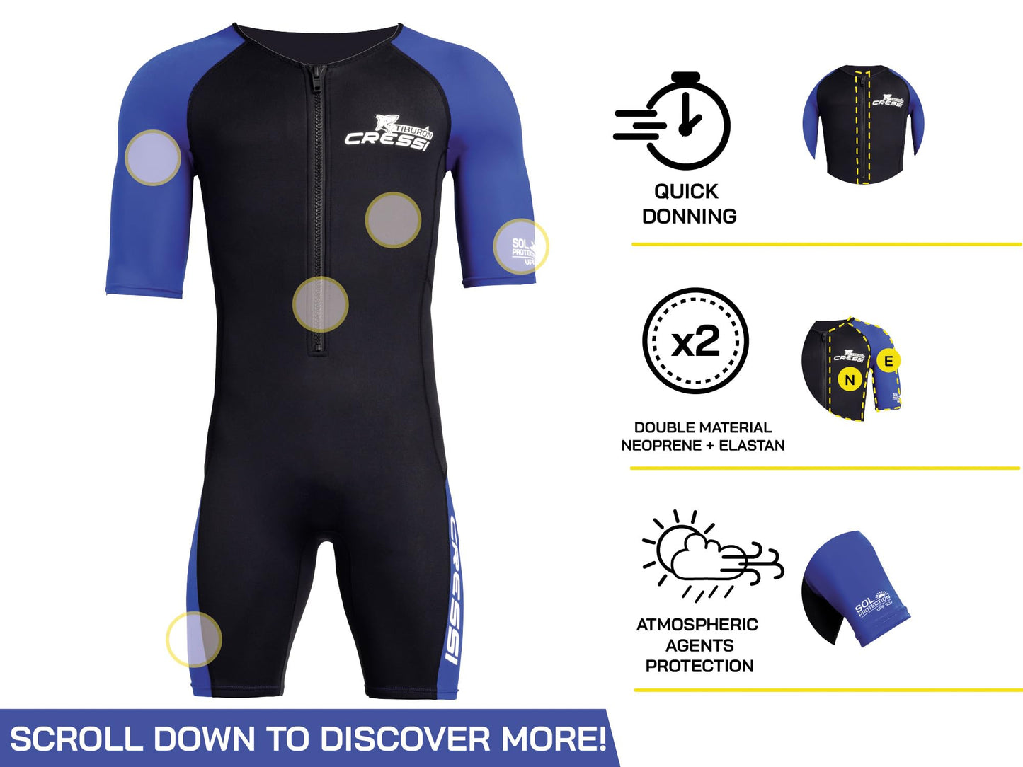 Cressi Mens Tiburon Man Monopiece 2 Mm Shorty Wetsuit, Black/Blue, M EU