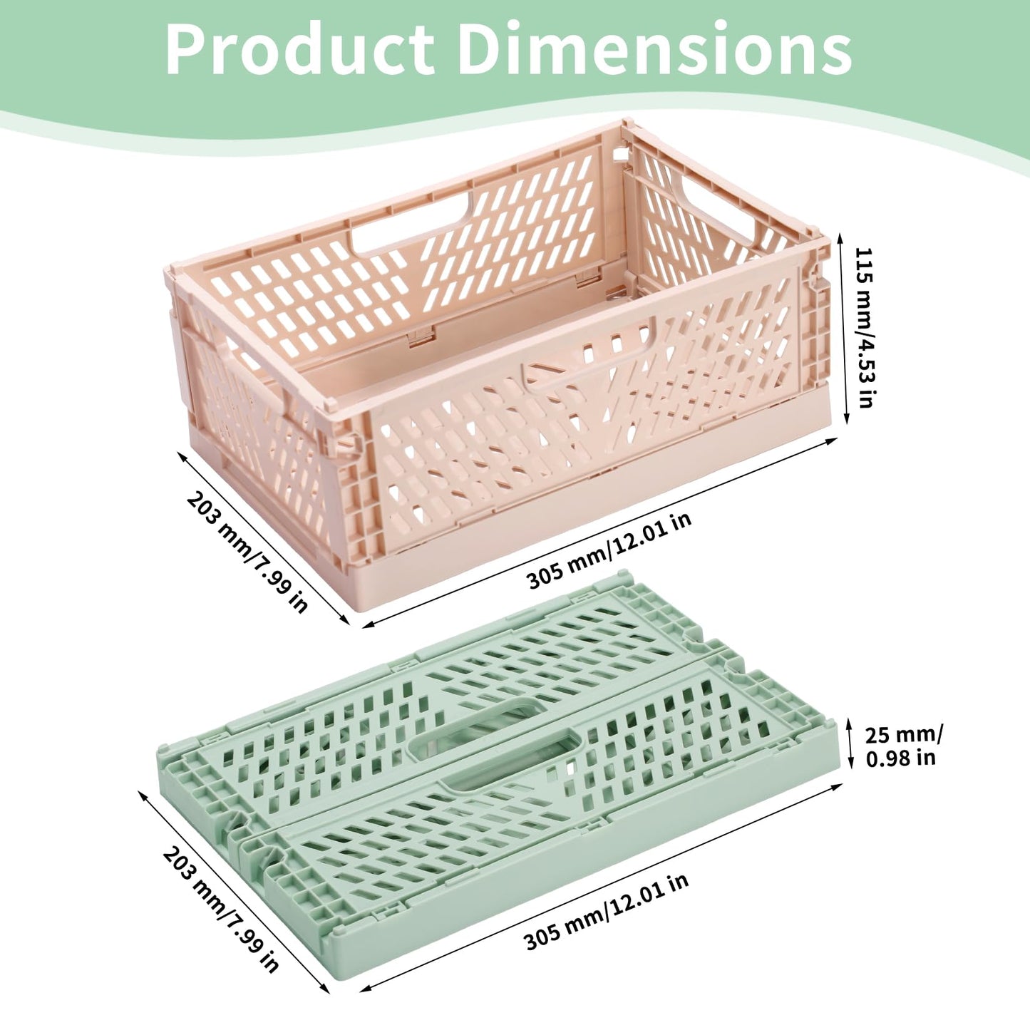 PIANKEKE 2 Pcs Collapsible Storage Box, Plastic Stackable Folding Storage CratesStorage Baskets
