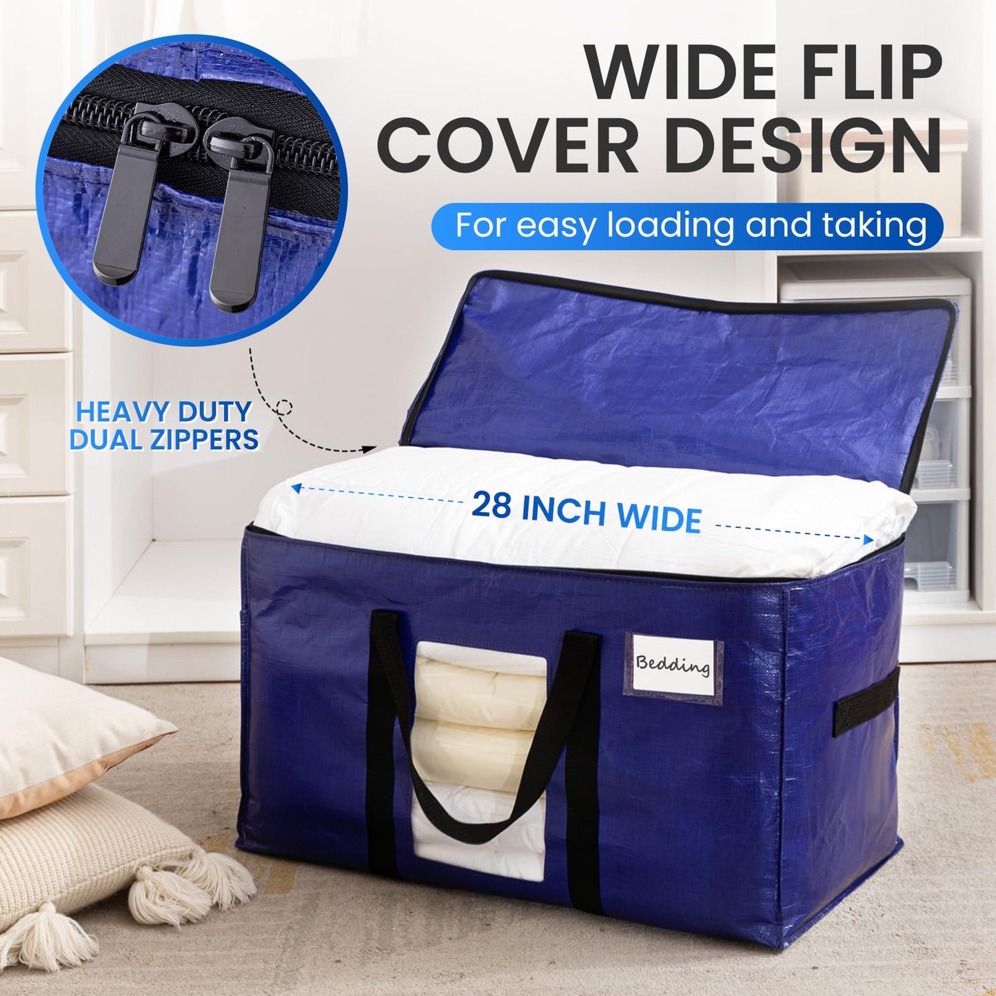 TAILI Moving Bags Extra Large Heavy Duty, Clear Window, 2 Pack Deep Blue