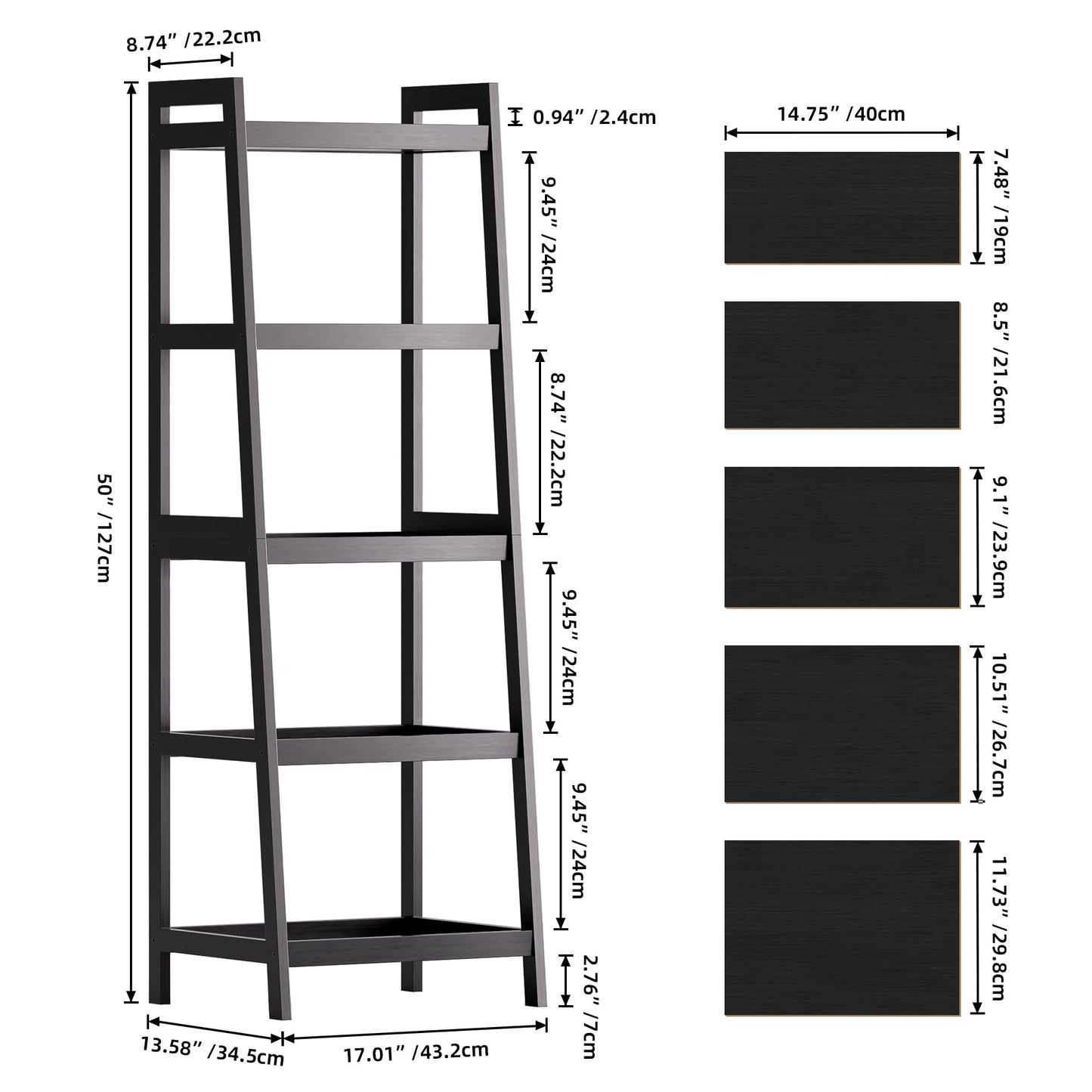 SMIBUY Bamboo Ladder Bookcase, Bathroom Storage Rack Organizer, 4 Tier and 5 Tier Freestanding Plant Display Stand Space Saver Shelves for Bedroom
