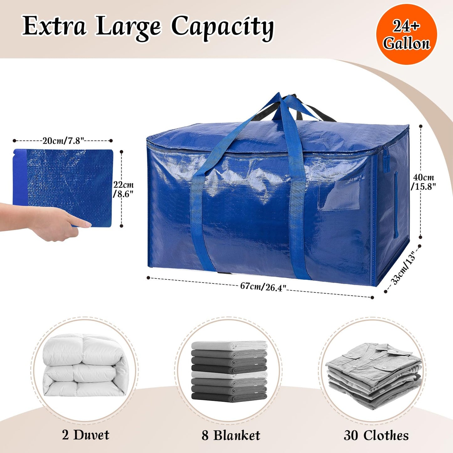RICHIE Heavy Duty Extra Large Moving Bags with Reinforced Handle and Double Zipper - Waterproof Storage Box with Tag Window
