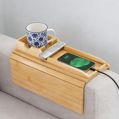 2-in-1 Sofa Arm Tray - Foldable Non-Slip Armrest Tray Table with Detachable Cup Holder, Sofa Armrest Tray for Drinks, Phone
