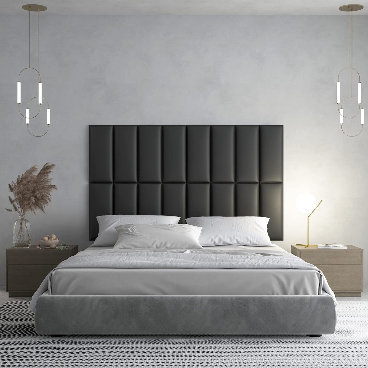 Art3d 12-Pack Peel and Stick Upholstered Headboard, 9.84 x 23.62 in, Black