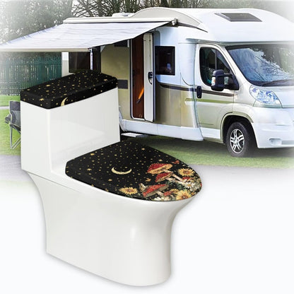 Biyejit Mushroom Star Toilet Lid Cover and Toilet Tank Cover Set Washable Toilet Tank Protector with Elastic Edge Bathroom Toilet Cushion Universal