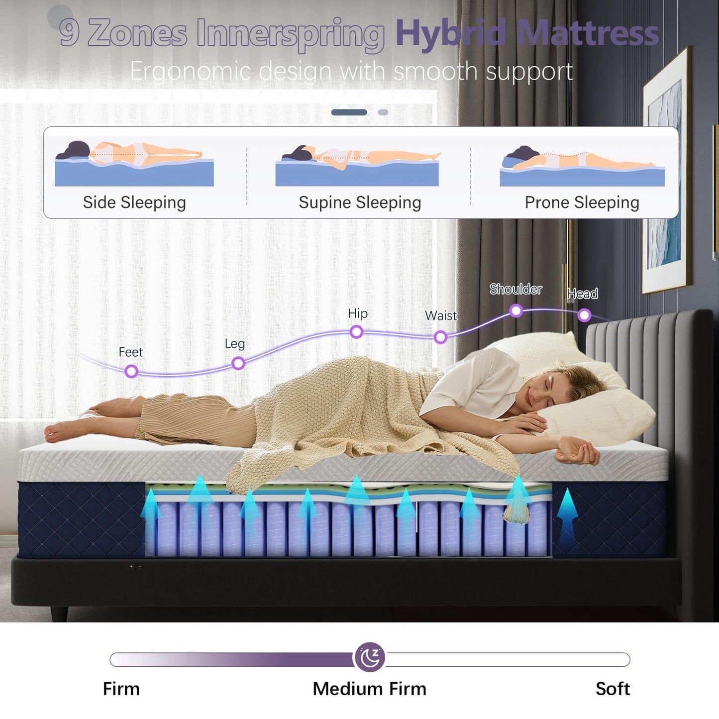 Bednew European Small Single Mattress, Medium Firm, 12 Inch Innerspring Hybrid Mattress with Breathable Foam and Pocket Spring For Cool Comfort Sleep