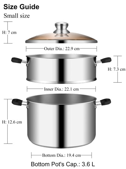 VENTION Steamer Cooking 22cm, Food Steamer Stainless Steel, Induction Steamer Saucepan, 3.6 l
