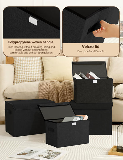 Bagnizer Large Collapsible Storage Baskets with Lids & Handles 3PCS