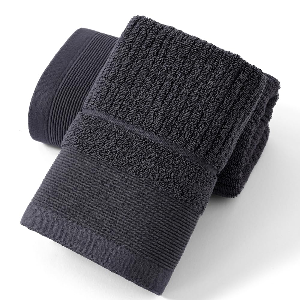 sense gnosis Super Soft Grey Thick Hand Towel Ribbed Striped Pattern 100% Cotton Absorbent Decorative Towel for Bathroom Home 13 x 29 Inch, 2 Pack