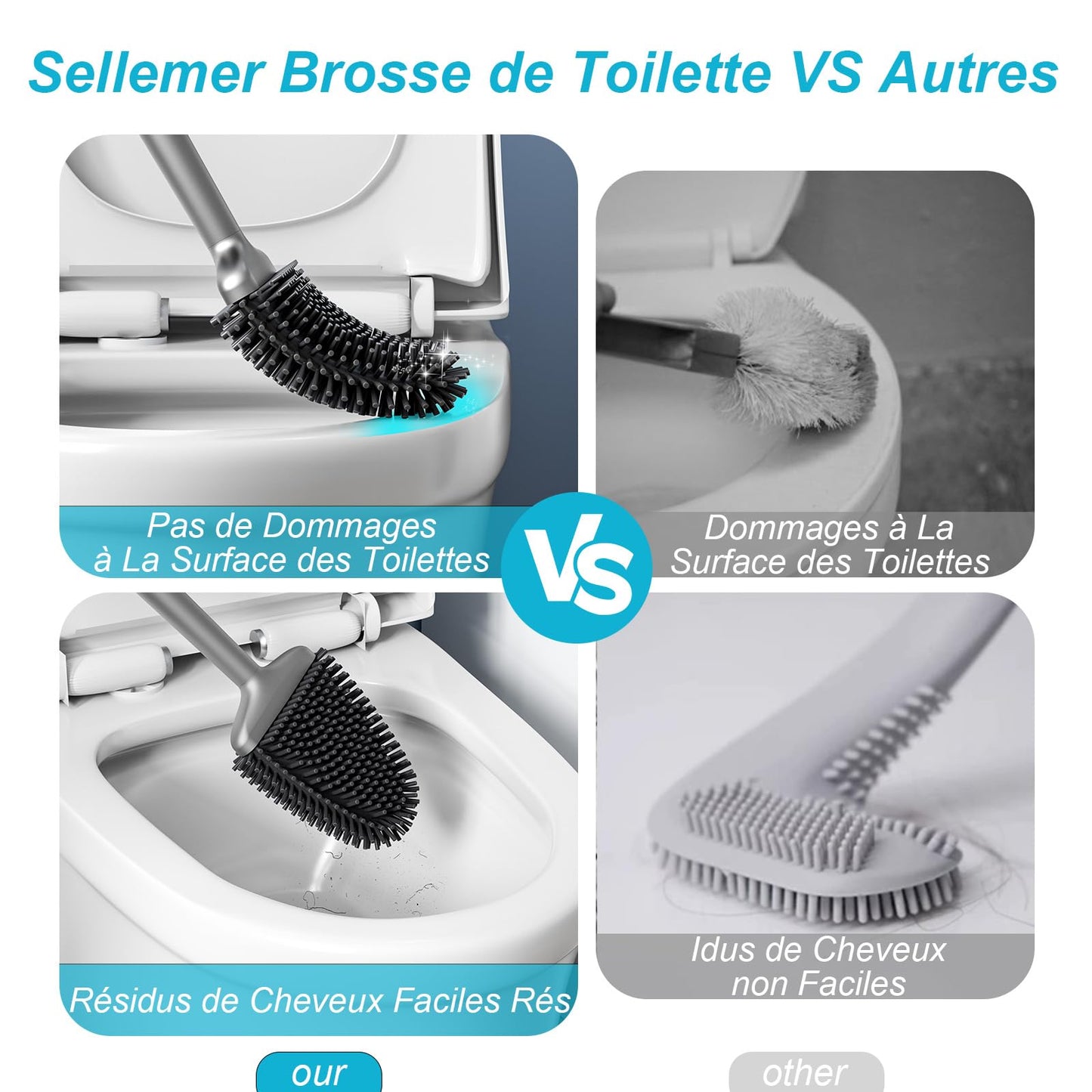Sellemer Toilet Brush and Holder Set for Bathroom, Flexible Toilet Bowl Brush Head with Silicone Bristles, Ventilation Slots Base (Rose Gold)