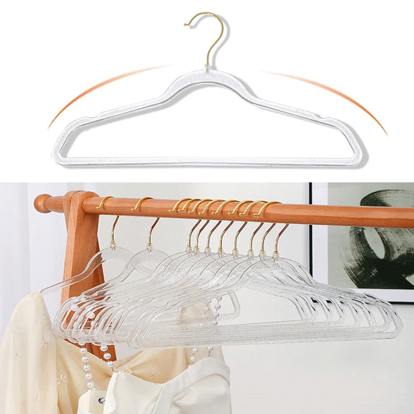 Clear Clothes Hangers 16", 20 Pack Plastic Coat Hanger for Adult Closet, Durable Bling Ganchos de Ropa with Swivel Hook