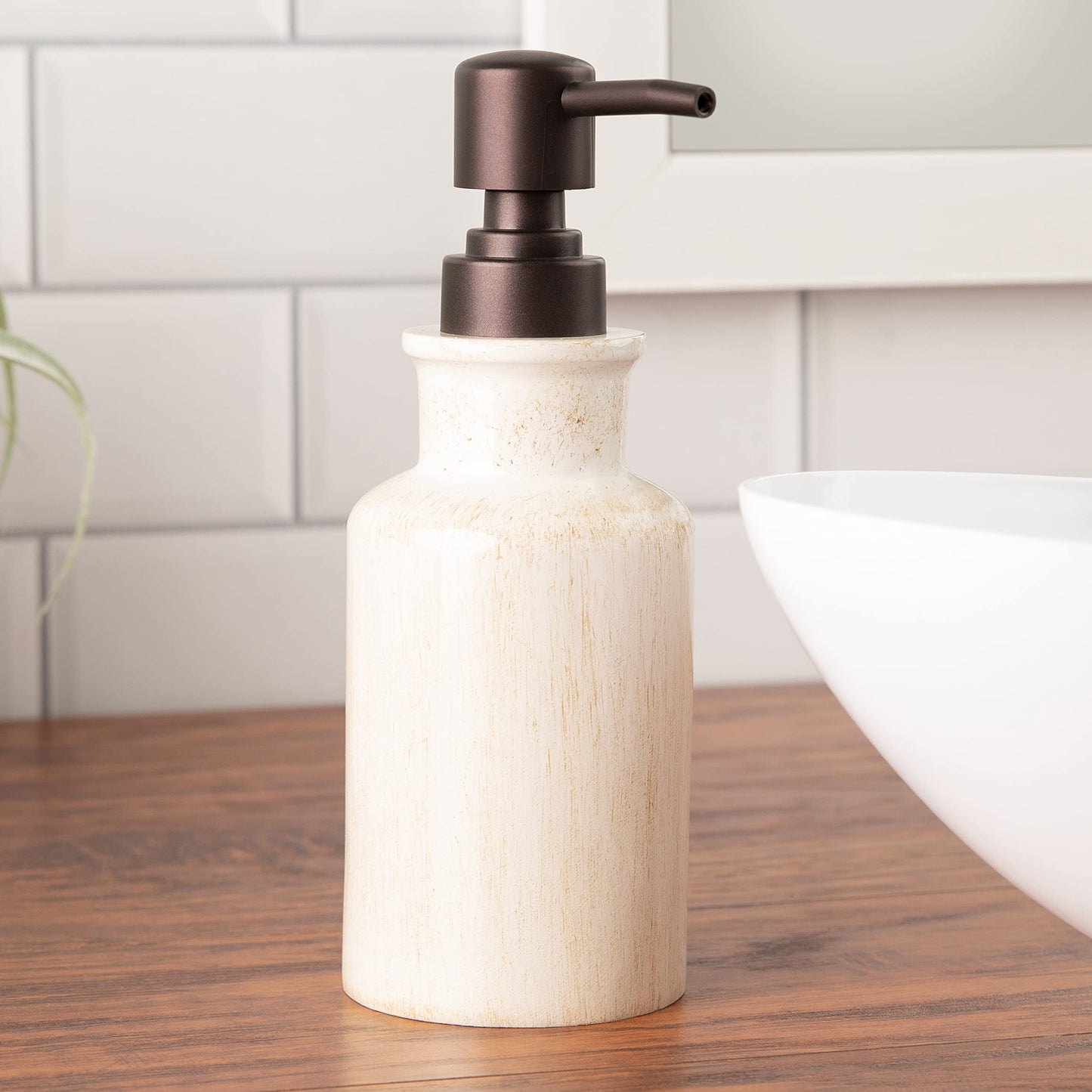 Creative Scents Rustic Luxe Bathroom Soap Dispenser - Beige Hand Soap Dispenser for Bathroom with Strong Easy Dispensing Pump