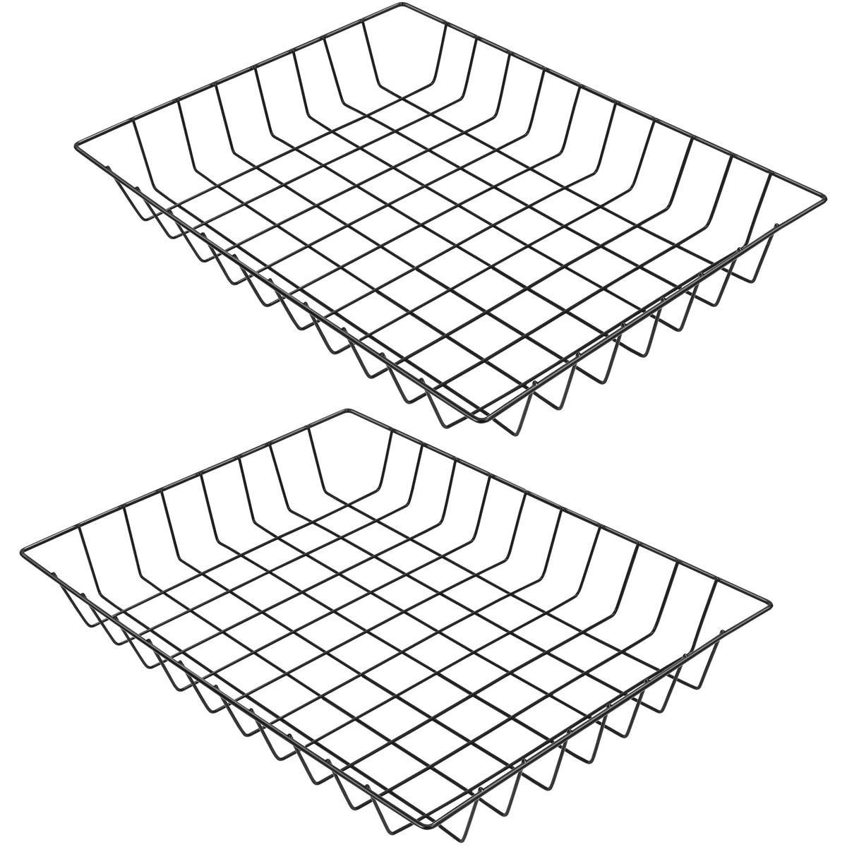 luvtree Tapered Large Wire Desk Basket 2 Pack–Black Metal File Organizer for Letter & A4 Size Folder, Magazine