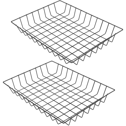 luvtree Tapered Large Wire Desk Basket 2 Pack–Black Metal File Organizer for Letter & A4 Size Folder, Magazine