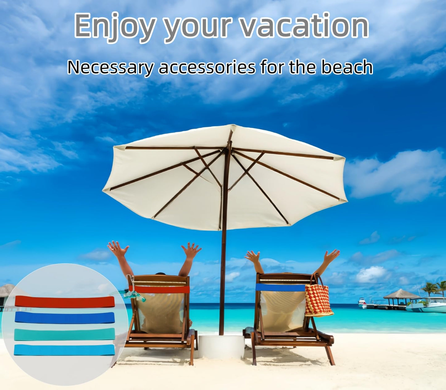 4 Pack Towel Bands, Beach Towel Clips for Pool & Cruise Chairs Elastic Sunbed Towel Craber Windproof Towel Holder Strap for Beach Chair