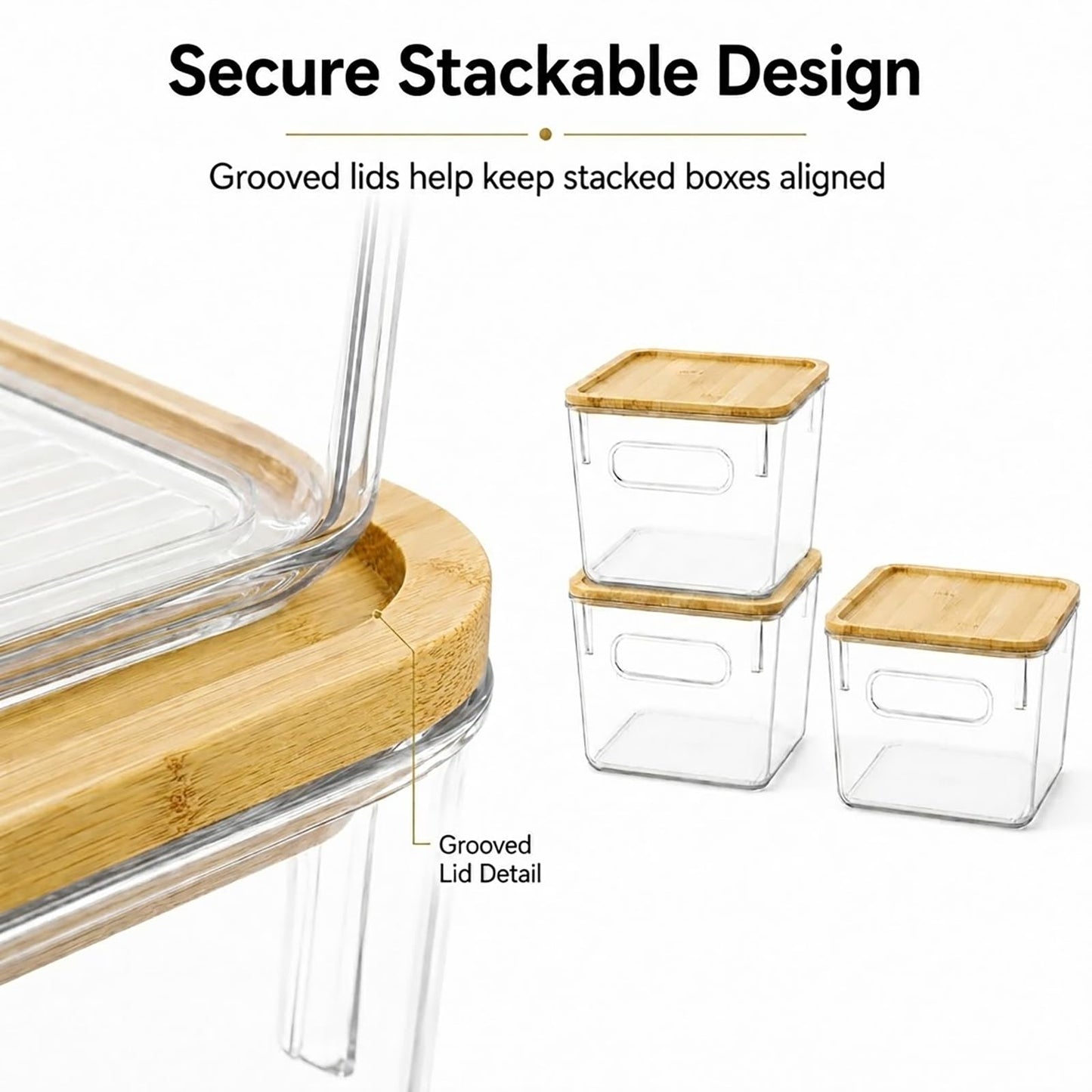 3-Pack Coffee Pod Storage Boxes, Clear & Stackable with Grooved Bamboo Lids