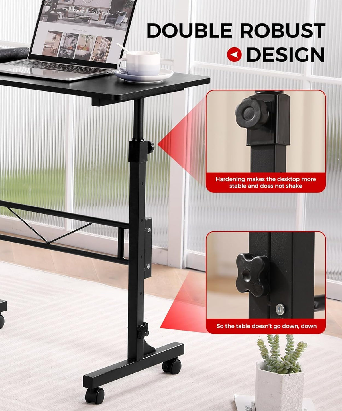 Standing Desk Adjustable Height, Mobile Stand Up Desk with Wheels Small Computer Desks, Home Office Desk, Rolling Desks