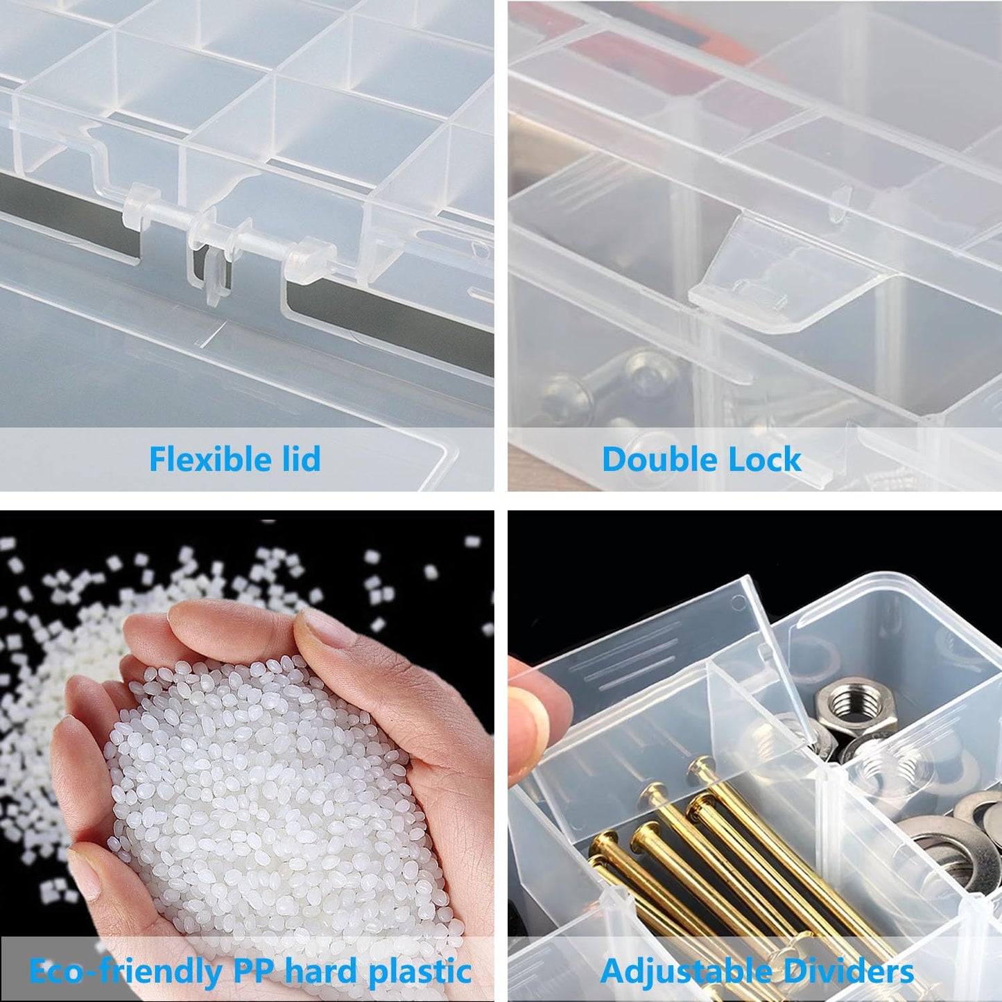YBhuoo 2 Pack Clear 36 Grids Organiser Storage Box – Plastic Stackable Storage Box with Adjustable Dividers for Crafts, Beads, Jewelry, Art DIY