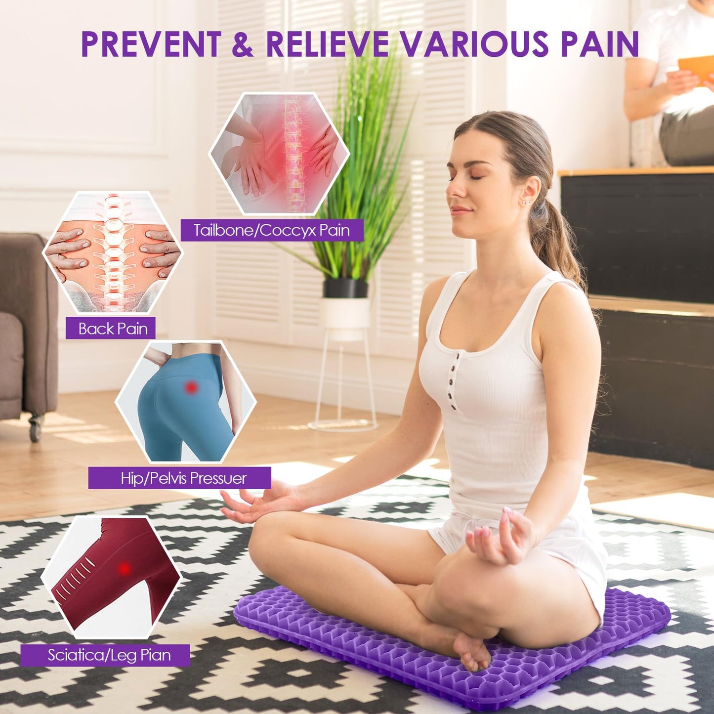 wiksite Gel Seat Cushion, Honeycomb Design Double Thick Gel Cushion with Cloth Cover Ergonomic & Cool Seat Cushion for Home Office Chair Car