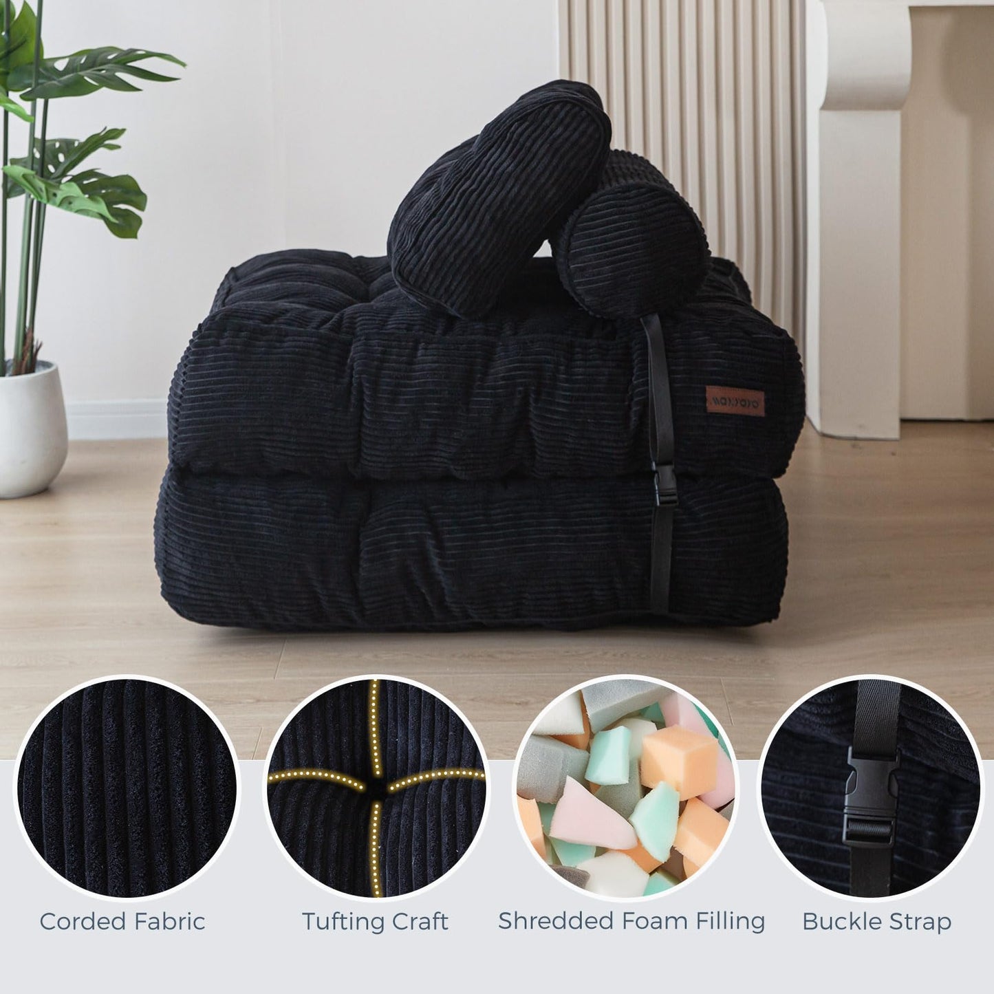 MAXYOYO Folding Sofa Bed, Convertible Sleeper Chair with Pillow Foldable Mattress with Back Support