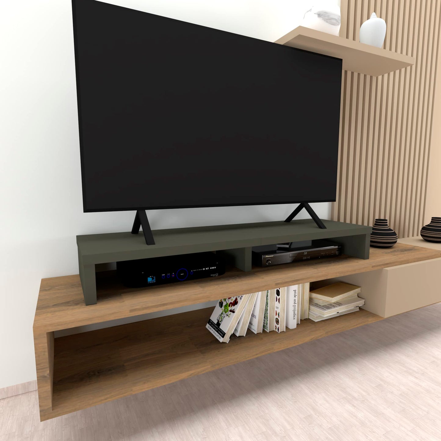 Henor Wooden Double TV Riser 120 x 35 x 15 cm Graphite Matte Support + 100 kg.