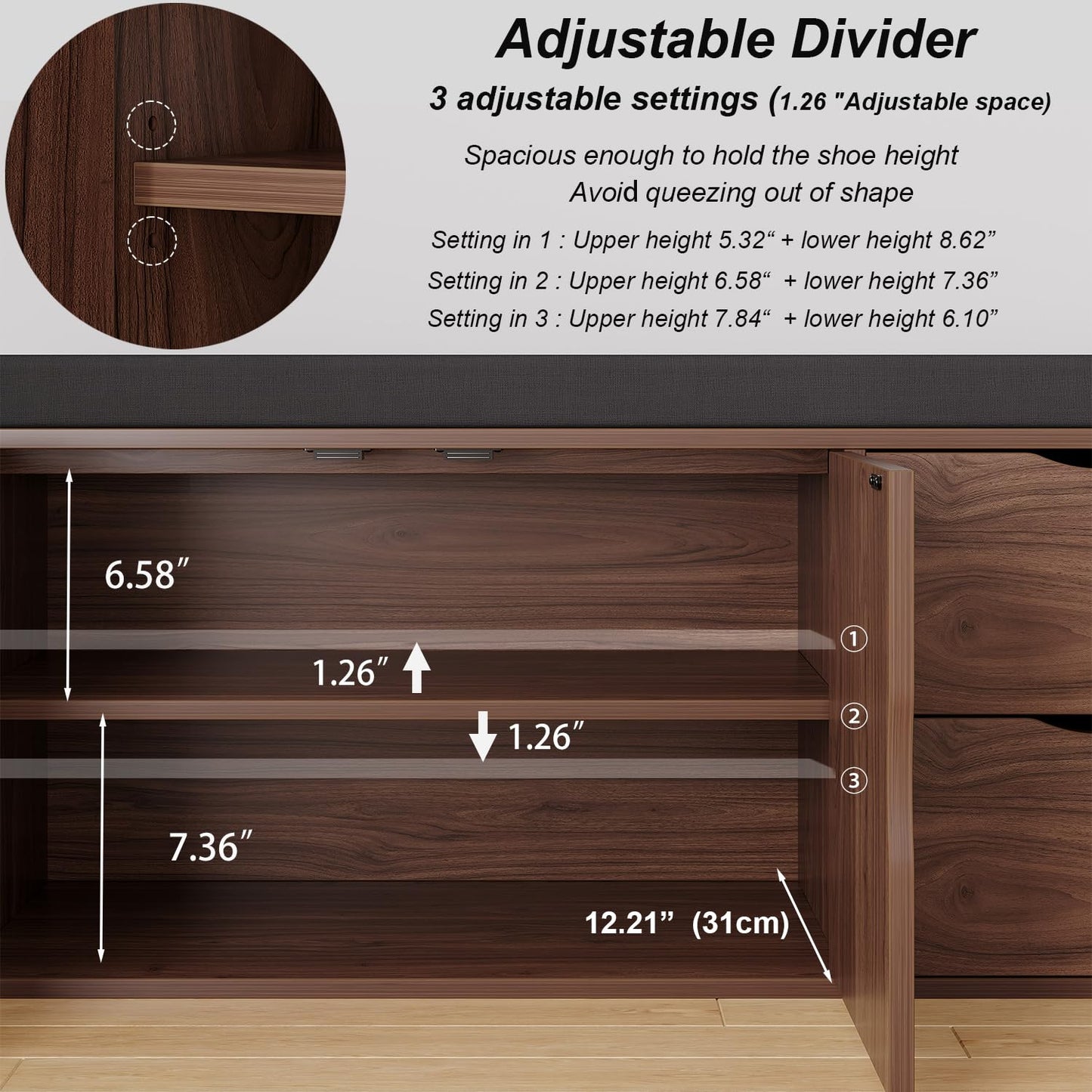 LVB Entryway Storage Bench with Padded Seat Cushion, Wood Hidden Shoe Organizer Bench with 2 Drawers Cabinet