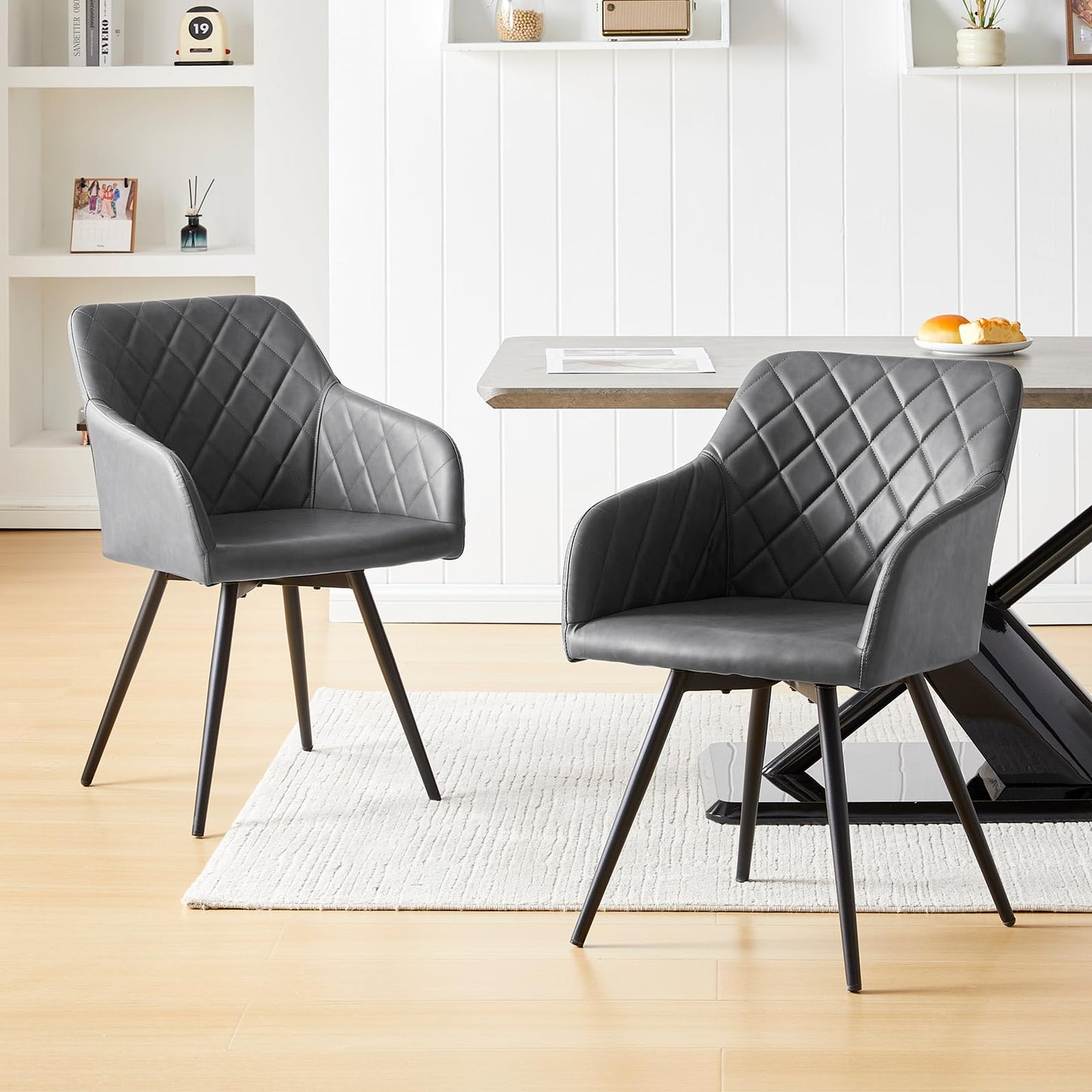 TUKAILAi Dining Chairs Set of 2, 360° Swivel Upholstered Kitchen Armchairs with Backrest and Metal Legs