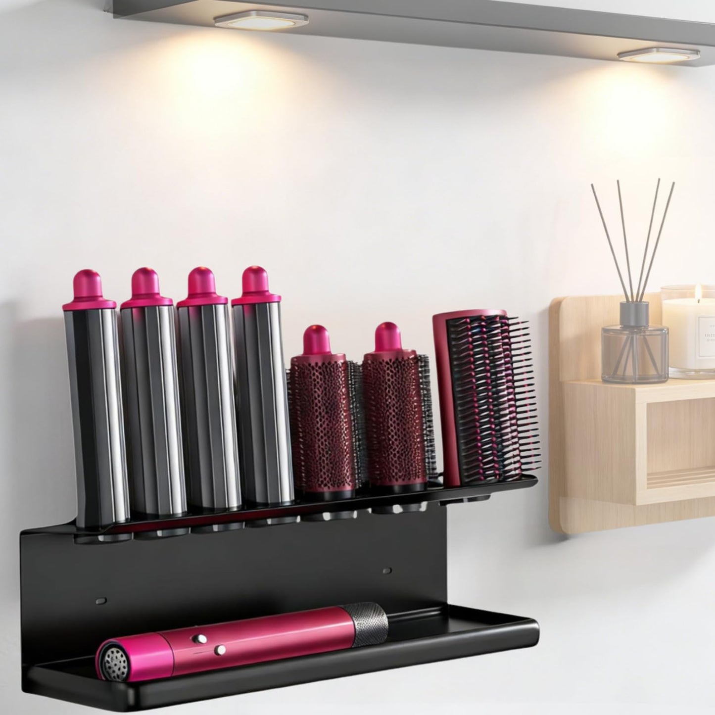 Rankomu Hair Dryer Holder Wall Mount for Dyson Airwrap – No Drill Adhesive Holder for Hair Straightener, Curling Iron & Styler Accessories