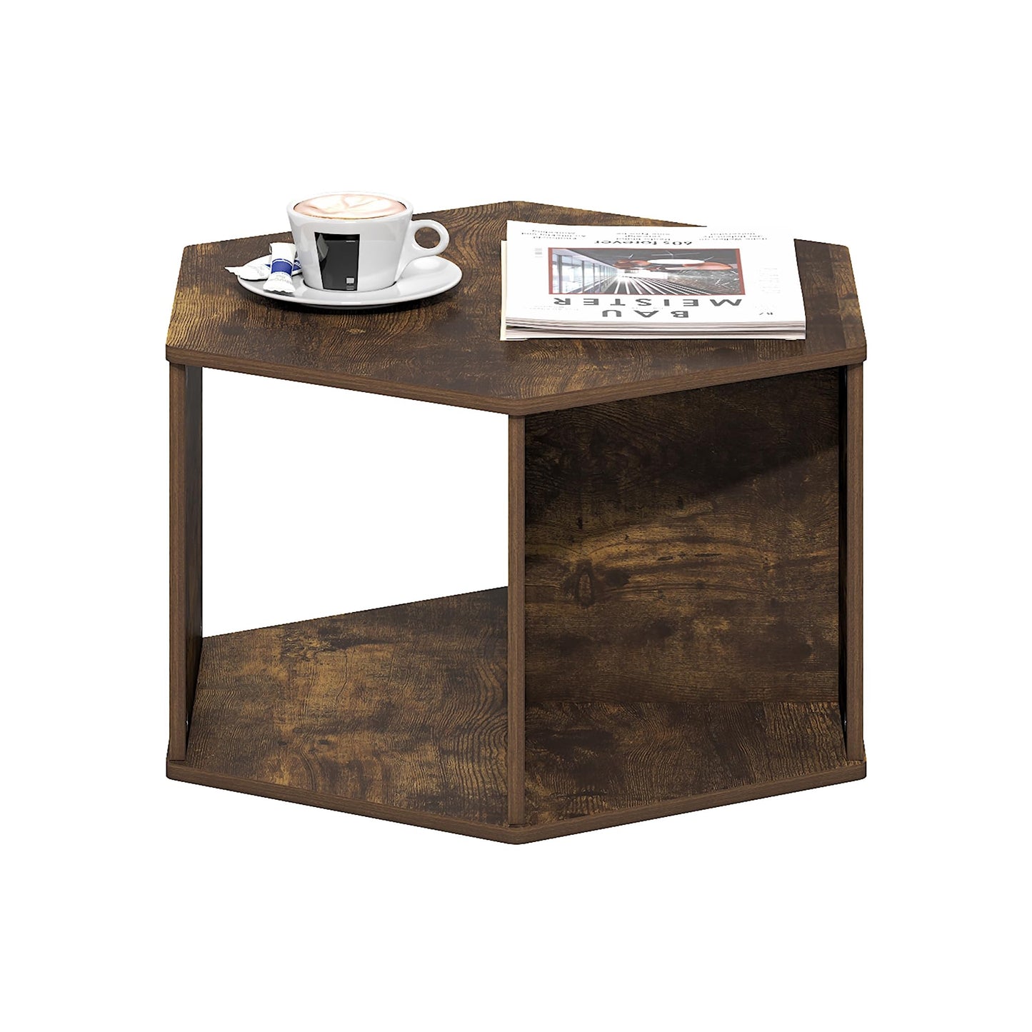 Furinno SIMPLE DESIGN Coffee Table, Hexagon Modern Coffee Table with Open Shelf, Vertical or Horizontal Side Table, for Living Room, Bedroom
