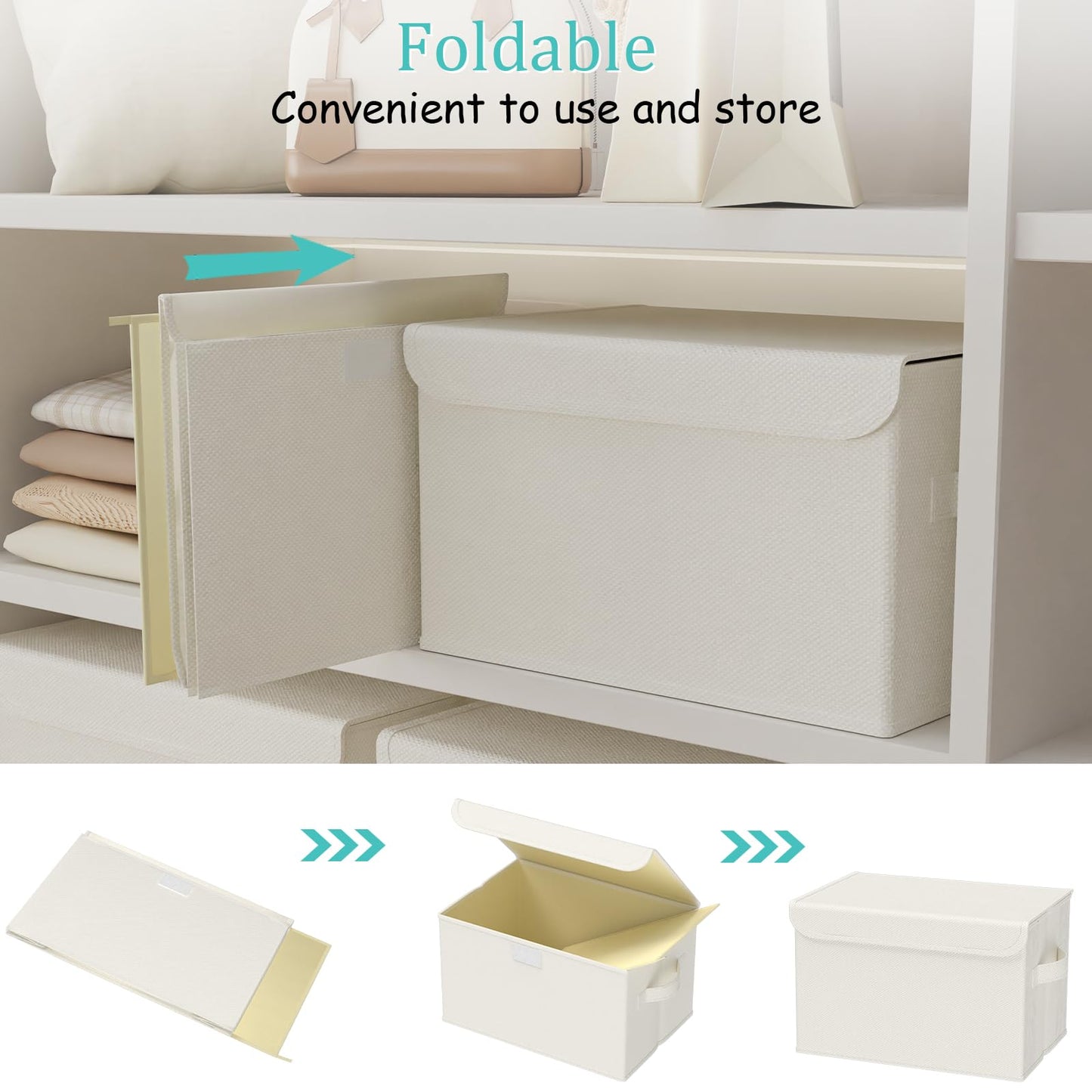GUOHNHE Storage Bin with Lid, Closet Boxes, 2 Pack, Beige, 26x20x17 cm